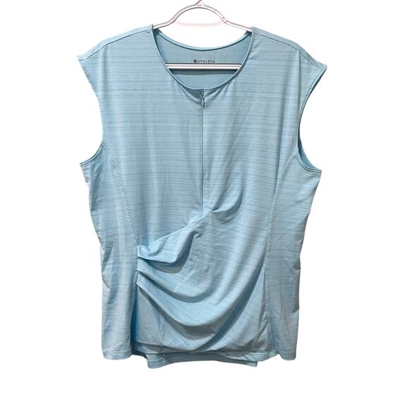 ATHLETA |  Pacifica Ruched Rash Guard 1/2 Zip Top Light Blue Sz XL - Picture 2 of 8